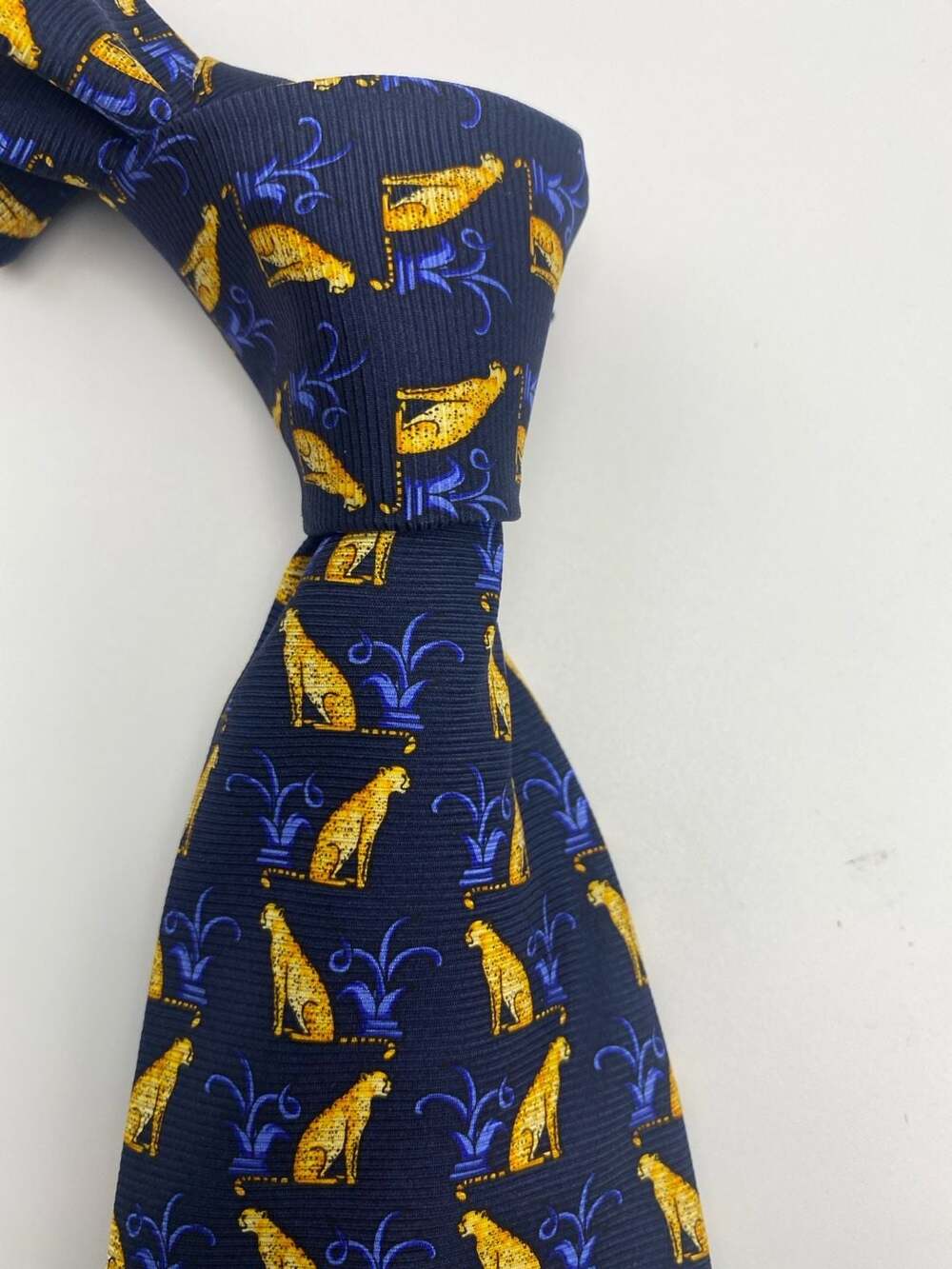 Firenze 100% Silk Tie with Gold and Blue Cheetah Pattern